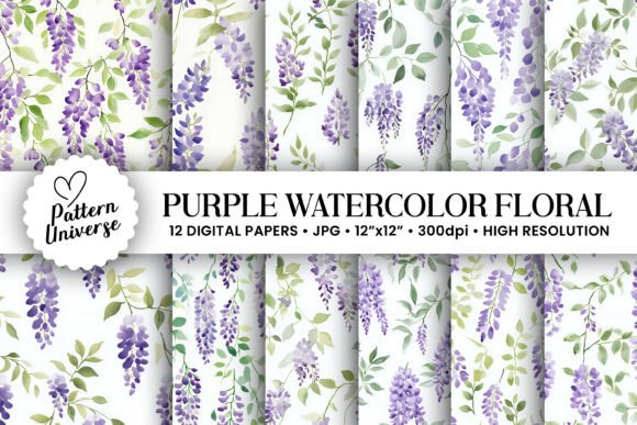 Download Purple Watercolor Floral Patterns - Premium Resources
